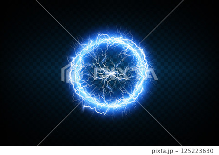 Dynamic and Colorful Electric Lightning Bolt Circle Illustration for Amazing Backgrounds and Visuals 125223630
