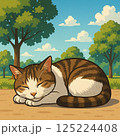 青空の下でお昼寝する猫 125224408