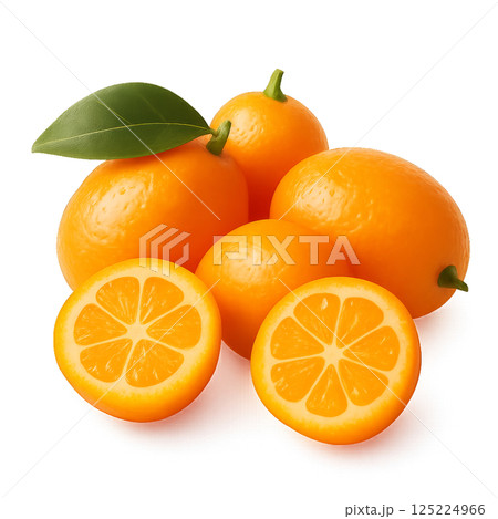 Freshly Sliced Kumquats With Vibrant Orange Skin and Juicy Segments on a Clean Surface 125224966
