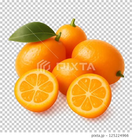 Freshly Sliced Kumquats With Vibrant Orange Skin and Juicy Segments on a Clean Surface 125224966