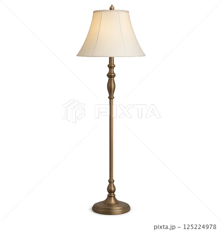 Elegant Floor Lamp With Cream Shade Enhances Living Room Decor and Atmosphere 125224978