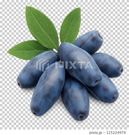 Freshly Picked Blue Fruit Displayed in an Artistically Arranged Pile on a White Surface 125224979