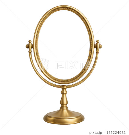 Elegant Gold Vanity Mirror Set on a Stand, Perfect for Styling 125224981
