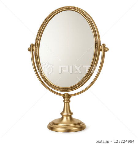 Elegant Gold Vanity Mirror Set on a Stand, Perfect for Styling 125224984