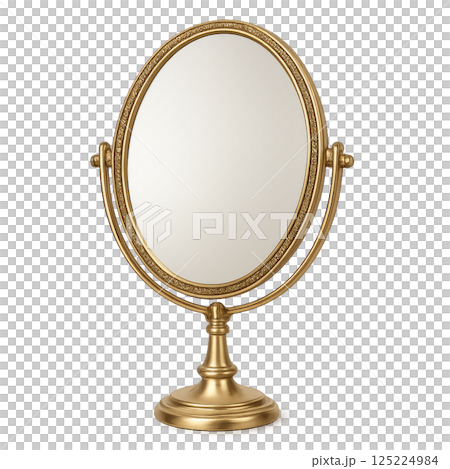 Elegant Gold Vanity Mirror Set on a Stand, Perfect for Styling 125224984