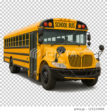 Classic Yellow School Bus Parked at Curbside on a Sunny Day in a Suburban Neighborhood 125224994