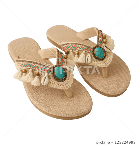 Stylish Summer Sandals With Colorful Bead and Tassel Accents Perfect for Beach Days 125224998