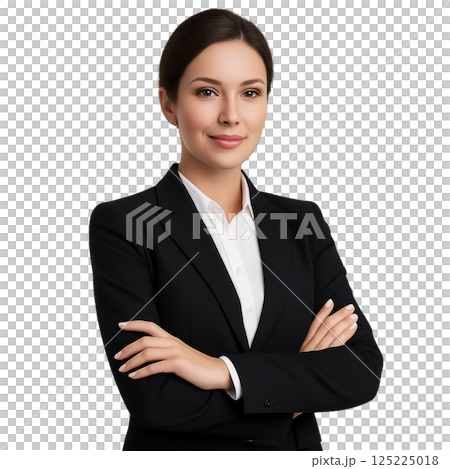 Confident Businesswoman in Formal Attire Engages in Corporate Environment 125225018