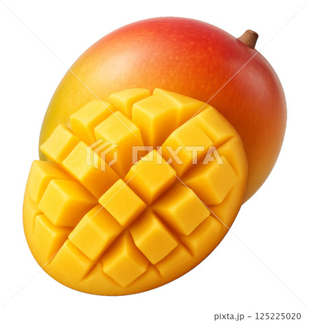 Bright Ripe Mango With Perfect Cut Showcasing Juicy Orange Flesh 125225020