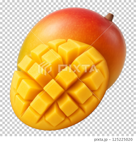 Bright Ripe Mango With Perfect Cut Showcasing Juicy Orange Flesh 125225020