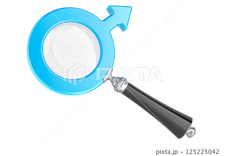 Male gender symbol as loupe, magnifying glass. 3D rendering 125225042