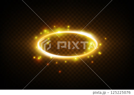 A Radiant Glowing Golden Ring Surrounded by Sparkles and Beautiful Light Effects, Perfect for Celebrations 125225076