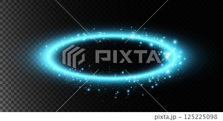 A captivating Glowing Blue Energy Ring Effect enhanced with mesmerizing Sparkles for added visual appeal 125225098