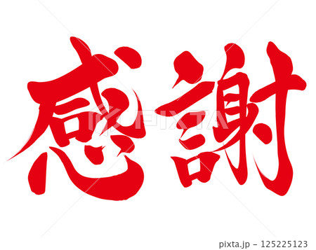 感謝　筆文字で書かれた筆で書いたイラスト文字 125225123