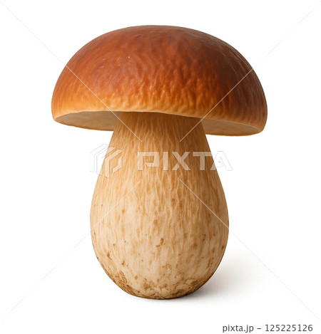 Beautiful Porcini Mushroom With Smooth Cap and Firm Stem on a White Background 125225126