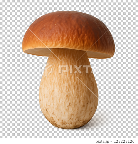 Beautiful Porcini Mushroom With Smooth Cap and Firm Stem on a White Background 125225126