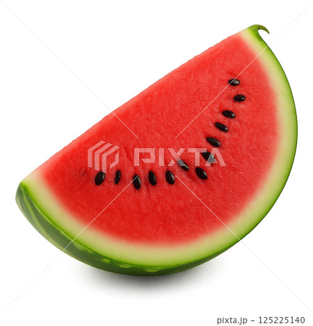 Fresh Watermelon Slice Displaying Juicy Red Flesh and Black Seeds Ready to Be Enjoyed on a Hot Day 125225140