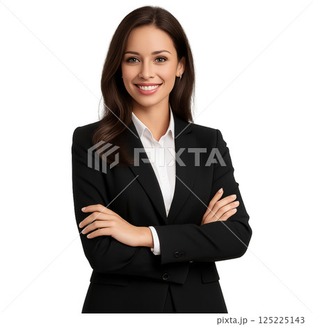 Professional Woman in Business Attire Smiles Confidently With Arms Crossed 125225143