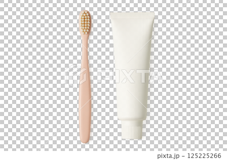 Toothbrush and Toothpaste Set on a Clean Background for Dental Hygiene Routine 125225266