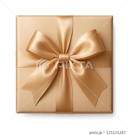 Beautifully Wrapped Gold Gift Box With Satin Ribbon for Special Occasions and Celebrations 125225267