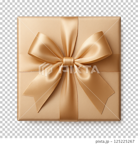 Beautifully Wrapped Gold Gift Box With Satin Ribbon for Special Occasions and Celebrations 125225267