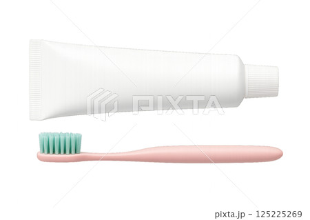 Toothbrush and Toothpaste Set on a Clean Background for Dental Hygiene Routine 125225269