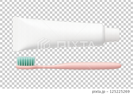Toothbrush and Toothpaste Set on a Clean Background for Dental Hygiene Routine 125225269
