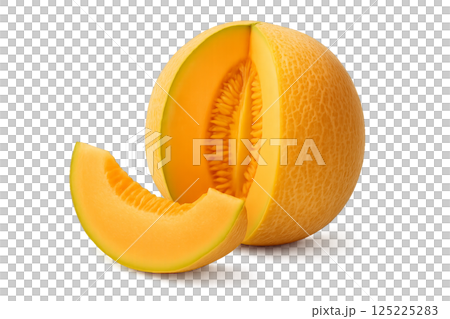 Freshly Cut Cantaloupe Showcasing Vibrant Orange Flesh and Seeds 125225283