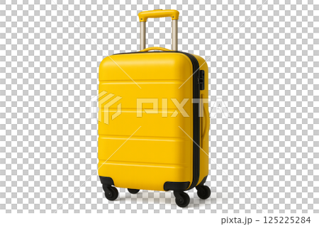 Bright Yellow Suitcase Standing on a White Surface Ready for Travel With a Stylish Design 125225284