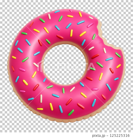 Colorful Donut With Sprinkles and a Bite Taken out Showcasing a Tasty Dessert Experience 125225316