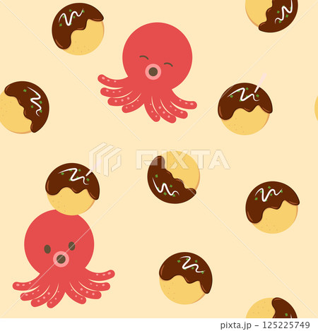 タコとたこ焼きのシームレスパターン 125225749