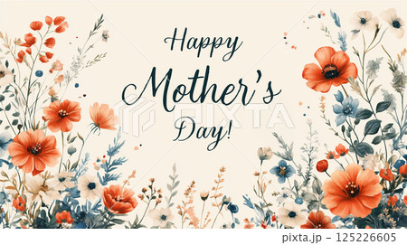 華やかな花々に囲まれた母の日の愛のメッセージカード 125226605