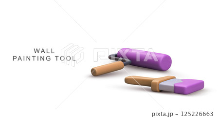 Painting Tools With Roller And Brush In Vibrant 3D Cartoon Style, Perfect For Home Renovation, DIY, and Wall Decoration Projects, Colorful And Creative Vector Illustration. Painting Tools With Roller And Brush In Vibrant 3D Cartoon Style, Perfect For Home Renovation, DIY, and Wall Decoration Projects, Colorful And Creative Vector Illustration. 125226663
