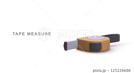 Measuring Tape Tool For Construction, DIY Projects, Woodworking, Home Improvement And Crafting In Clean Minimal 3D Style On White Background, Vector Illustration. Measuring Tape Tool For Construction, DIY Projects, Woodworking, Home Improvement And Crafting In Clean Minimal 3D Style On White Background, Vector Illustration. 125226686