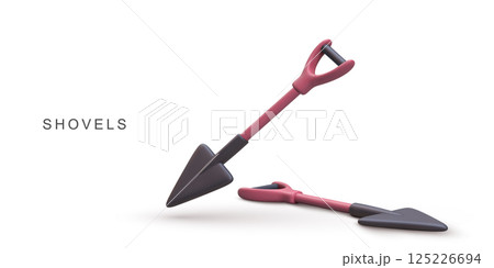 Shovel 3D Icon, Gardening Hand Tool For Digging, Construction, Farming, Landscaping, Outdoor Equipment, Metal Spade Concept, Simple Style, Isolated On White, Vector Illustration. 125226694