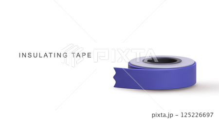 Adhesive Electrical Tape Roll In Blue Color For Wire Repair, Insulation, Maintenance, And Protection In Clean Minimal 3D Style On White Background, Vector Illustration. 125226697
