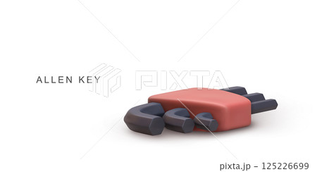 Hex Key Set For Assembly, Repair, And Maintenance Work In Minimal Clean 3D Style With Red Holder On White Background, Perfect For Industrial And DIY Concepts, Vector Illustration. 125226699