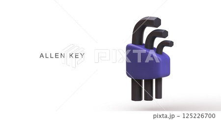 Hex Key Set For Repair, Assembly, And Maintenance Projects In Minimal 3D Style With Blue Holder On White Background, Perfect For Workshop And DIY Concepts, Vector Illustration. 125226700