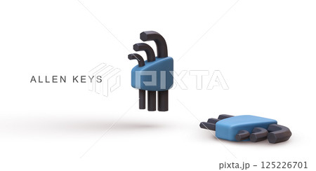 Hex Key Tool 3D Icon, Allen Wrench Set For Repair, Assembly, Construction, Mechanical Work, DIY Equipment, Handheld Tools Minimal Concept, Isolated On White, Vector Illustration. 125226701