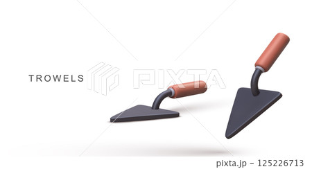 Trowel Tool 3D Icon, Masonry And Gardening Equipment For Construction, Brickwork, Planting, DIY Projects, Handheld Tool Concept, Isolated Minimal Style, Vector Illustration. 125226713