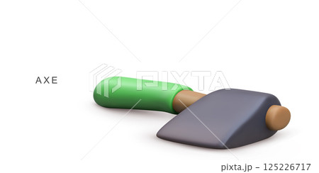 Axe With Green Handle And Sharp Metal Blade For Woodworking, Camping, Construction, Forestry, And Outdoor Work On White Background, Vector Illustration. 125226717