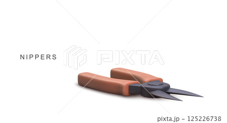 Hand Tool Nipper with Sharp Blades and Brown Handles in Clean Minimal Style. Perfect for Repair, Craft, or Workshop Concepts. High Quality 3D Render. Vector Illustration. 125226738