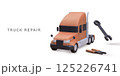Truck Repair With Wrench And Pliers, Heavy Duty Vehicle Maintenance And Service Concept, 3D Transportation And Automotive Equipment Scene, Vector Illustration. 125226741