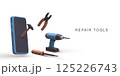 Repair Tools And Smartphone Concept, Mobile Device Fix And Electronic Maintenance, Construction Tools And Technology Support Scene, 3D Illustration, Vector Illustration. 125226743