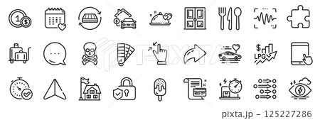 Romantic dinner, Touchscreen gesture and Palette line icons pack. Share, Message, Paper plane icons. Tablet pc, Order, Building web icon. Puzzle, Delivery online, Healthcare calendar pictogram. Vector Romantic dinner, Touchscreen gesture and Palette line icons pack. Share, Message, Paper plane icons. Tablet pc, Order, Building web icon. Puzzle, Delivery online, Healthcare calendar pictogram. Vector 125227286