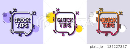 Quick tips line icon. Halftone dotted pattern. Gradient icon with grain shadow. Helpful tricks speech bubble sign. Line quick tips icon. Various designs. Vector 125227287