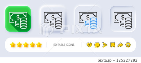Coins banknote line icon. Neumorphic, Flat shadow, 3d buttons. Cash money sign. Business income symbol. Line coins banknote icon. Social media icons. Vector 125227292