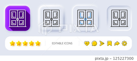 Door line icon. Neumorphic, Flat shadow, 3d buttons. Building entrance sign. Exit doorway symbol. Line door icon. Social media icons. Vector 125227300