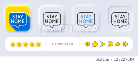 Stay home line icon. Neumorphic, Flat shadow, 3d buttons. Coronavirus pandemic quarantine sign. Save lives symbol. Line stay home icon. Social media icons. Vector 125227304