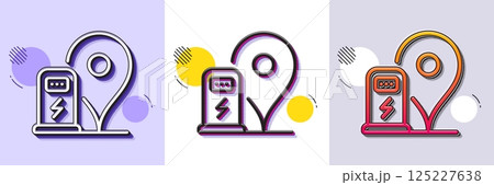 Charging station line icon. Halftone dotted pattern. Gradient icon with grain shadow. Car charge location sign. Electric power symbol. Line charging station icon. Various designs. Vector 125227638